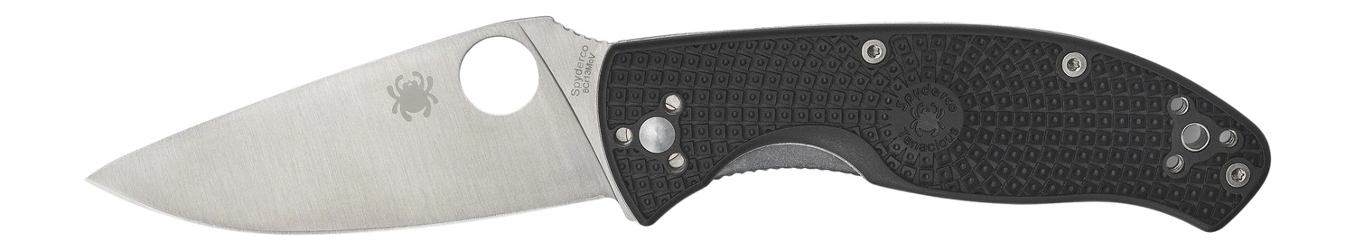 Spyderco C122PBK Tenacious Lightweight 3.39" Folding Plain Satin 8Cr13MoV SS Blade/Black Bi-Directional Texturing FRN Handle Includes Pocket Clip