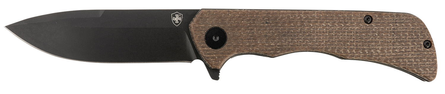 Templar Knife PFMBN321 Paladin  3.27" Folding Drop Point Plain Black Powder Coated D2 Steel Blade, 4.40" Brown Micarta Handle