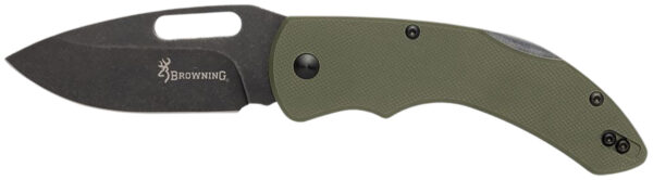 Browning 3220506 Hidden Hollow  EDC Large 3" Folding Drop Point Plain Black Oxide Stonewashed D2 Steel Blade, OD Green G10 Handle