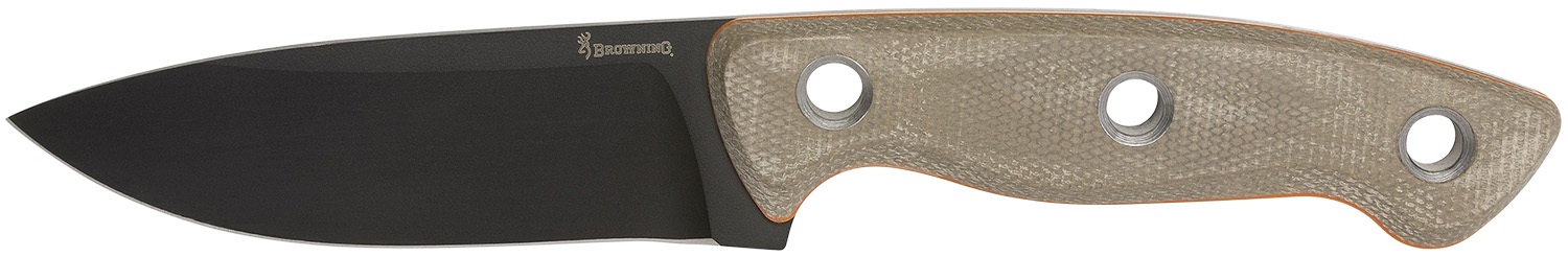 Browning 3220508B Desolation  Small 3.75" Fixed Modified Drop Point Plain Black Powder Coated 440C SS Blade, Tan Micarta Laminate Handle