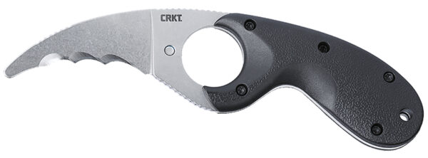 CRKT 2511 Bear Claw  2.39" Fixed Hawkbill Veff Serrated Stonewashed AUS-8A SS Blade, Black Textured GRN Handle