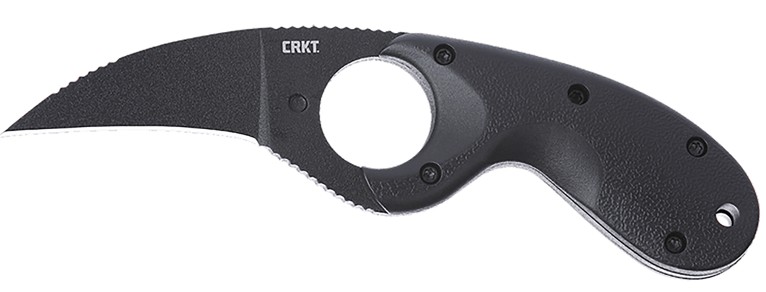 CRKT 2516K Bear Claw  2.39" Fixed Hawkbill Plain Black Powder Coated AUS-8A SS Blade, Black Textured GRN Handle