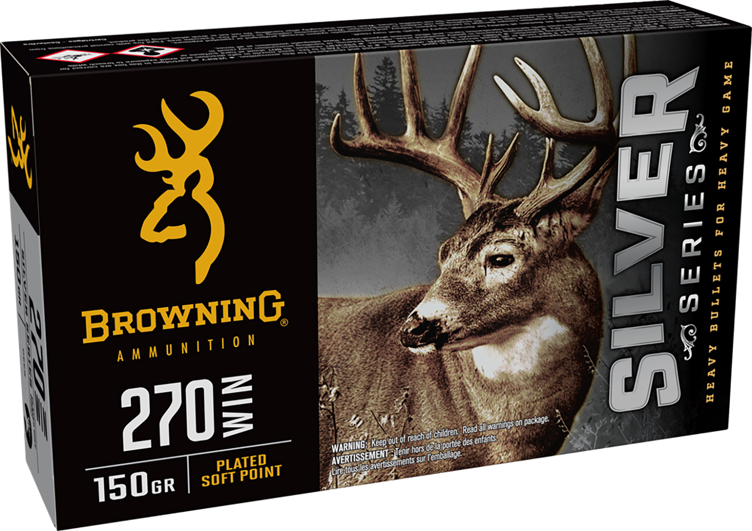 Browning Ammo B192602701  Silver 270Win 150gr Plated Soft Point 20 Per Box/10 Case