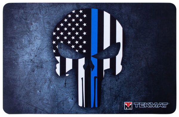 TekMat TEKR17PUNISHERBL Punisher Blue Line Cleaning Mat Black/White/Blue Rubber 11"x17" Blue Line Punisher Skull