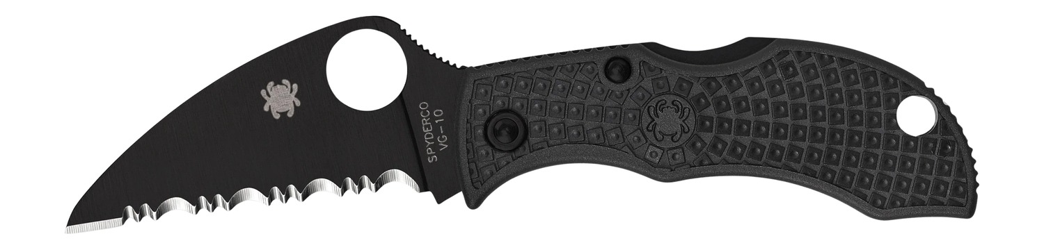 Spyderco MBKWSB Manbug  1.91" Folding Wharncliffe Serrated Non-Reflective Black TiCN VG-10 SS Blade, Black Textured FRN Handle