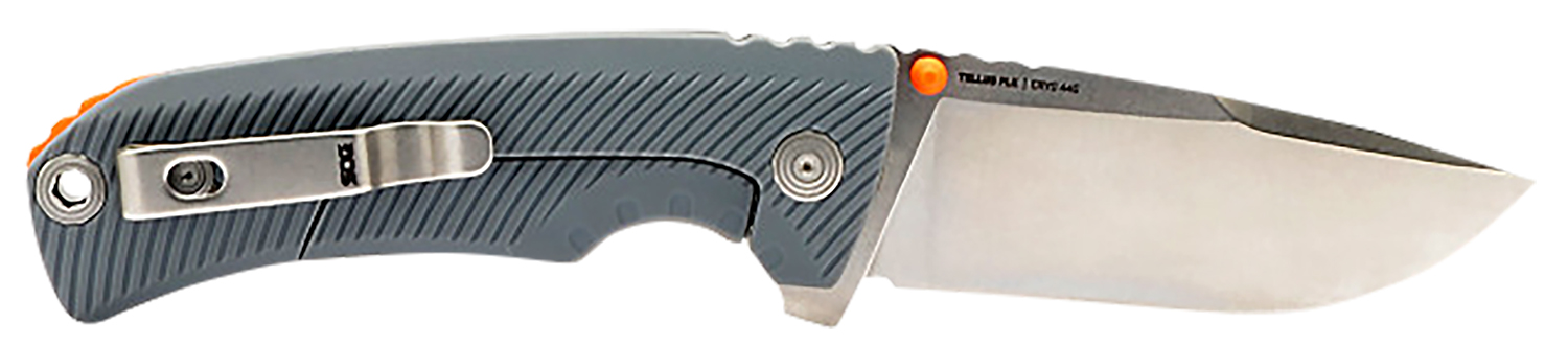 S.O.G SOG14060243 Tellus FLK 3.65" Folding Clip Point Plain Stonewashed Cryo 440C SS Blade, Wolf Gray Textured GRN Handle, Blister Pack