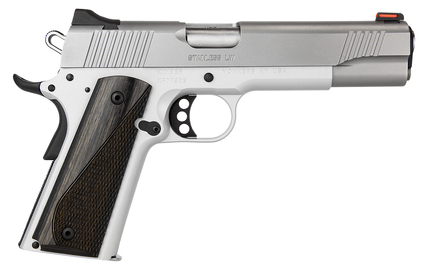 Kimber Mfg, Inc 3700593 LW Arctic 45 ACP 8+1 5" Stainless Match Grade Barrel, Silver Serrated Stainless Steel Slide, Silver Aluminum Frame w/Beavertail, Black/Gray Laminate Grip