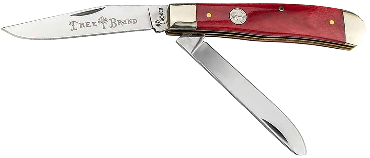 Boker 110830 Trapper  Plain D2 Steel Blade Smooth Red Bone Bone Handle