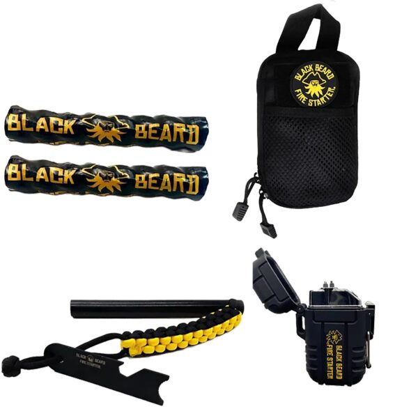 Black Beard Fire Starters SKB Ultimate Fire Kit with Ferro Rod, Plasma Arc Lighter, Organizer Case, Fire Starters, and Decal