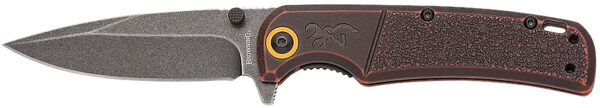 Browning 003220581 Buckmark  EDC Slim 3.13" Folding Drop Point Plain Black Stonewashed D2 Steel Blade, Bronze Stonewashed Polymer Handle