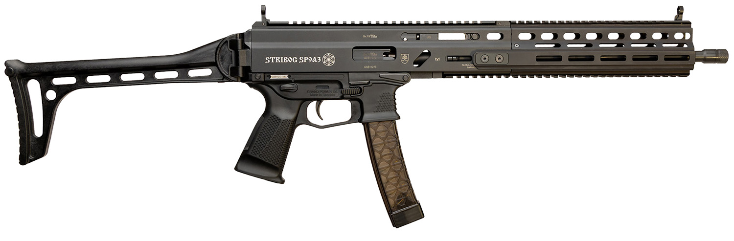 Grand Power 810091157978 Stribog SP9A3 9mm Luger 30+1 16" Black Picatinny Rail, Black Polymer Grip