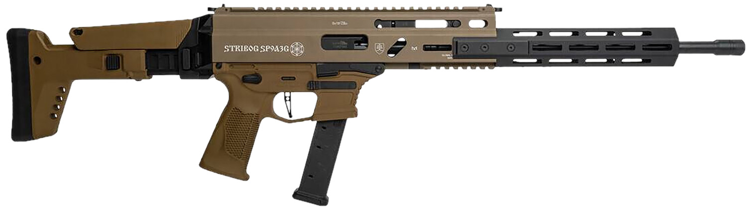 Grand Power 810091156483 Stribog SP9A3G 9mm Luger 16" Black Barrel, Flat Dark Earth Receiver, Polymer Stock & Grip