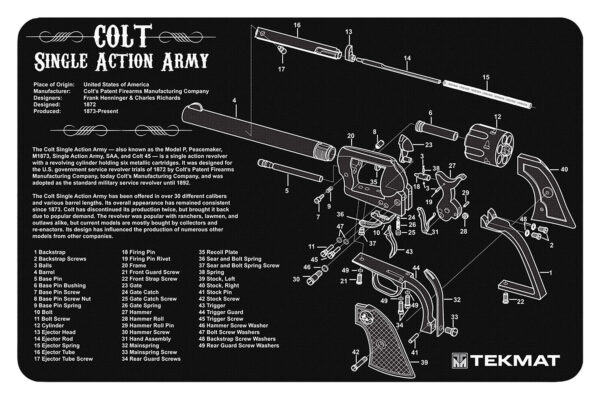 TekMat TEKR17SAA  Cleaning Mat Black/White Rubber 11"x17" Colt Revolver Army Parts Diagram