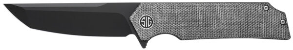Sig Sauer Knives TS8BB Tsuru  3.30" Folding Tanto Plain Black PVD 154CM SS Blade, 4.20" Salt & Pepper Micarta Handle