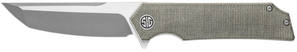 Sig Sauer Knives TS8SG Tsuru  3.30" Folding Tanto Plain Satin 154CM SS Blade, 4.20" Green Canvas Micarta Handle