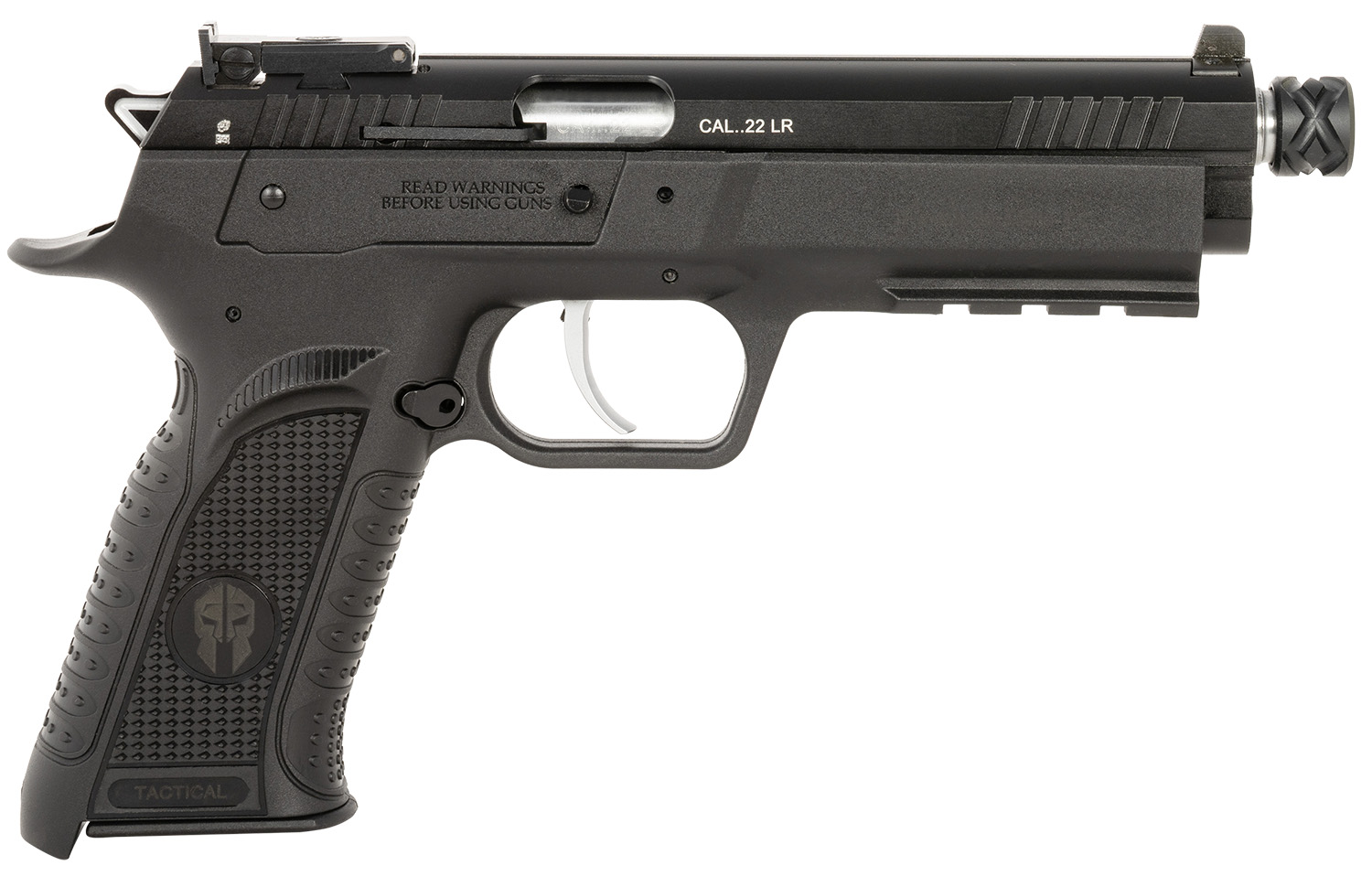 Tanfoglio TFFTAC22AS Force Tactical 22 LR 10+1 4.40" Threaded Barrel, Black Serrated Slide, Black Polymer Frame w/Beavertail & Picatinny Rail, Black Polymer Grip