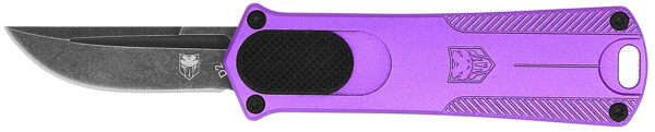 CobraTec Knives CALI952PURDNS California 952 *CA Compliant 1.75" OTF Drop Point Plain Black Stonewashed D2 Steel Blade, 3" Purple Anodized Aluminum Handle
