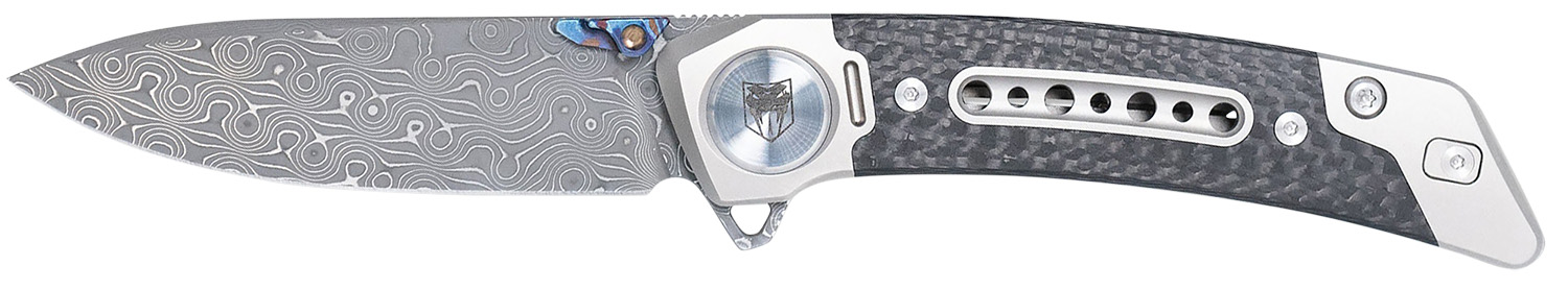 CobraTec Knives CTEMPDAMDNS Emperor  3" Folding Drop Point Plain Damascus VG-10 SS Blade, 4.25" Carbon Fiber/SS Titanium Handle