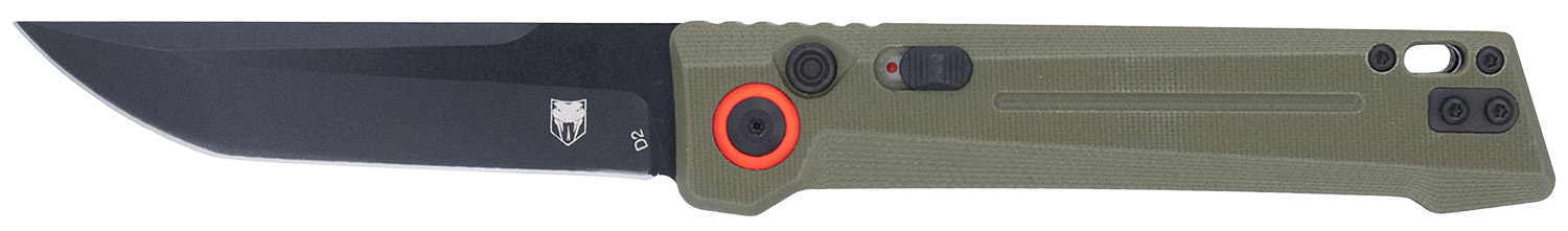 CobraTec Knives CTIFRODG Inferno  3.50" OTF Tanto Plain Black TiCN D2 Steel Blade, 4.75" OD Green Textured Handle