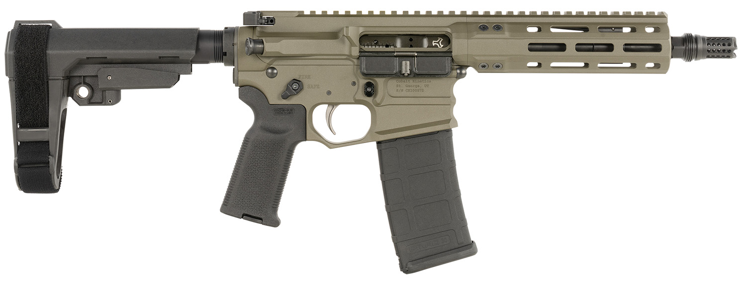 Cobalt Kinetics CKPROLITE30075CKG Pro Lite  300 Blackout 30+1 7.50" Black Melonite Barrel, CK Green Aluminum Receiver w/Picatinny Rail, Black Polymer SB Tactical SBA3 Brace, Black Polymer Grip