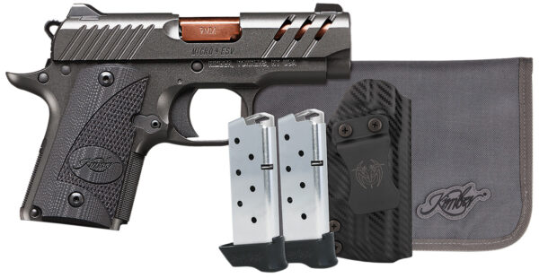 Kimber Mfg, Inc 3300254 Micro 9 Bundle 7+1 3.15" Rose Copper TiN Match Grade Barrel, KimPro II Gray Lightening Cut/Serrated Stainless Steel Slide, Kimpro II Gray Aluminum Frame, Black G10 Grip