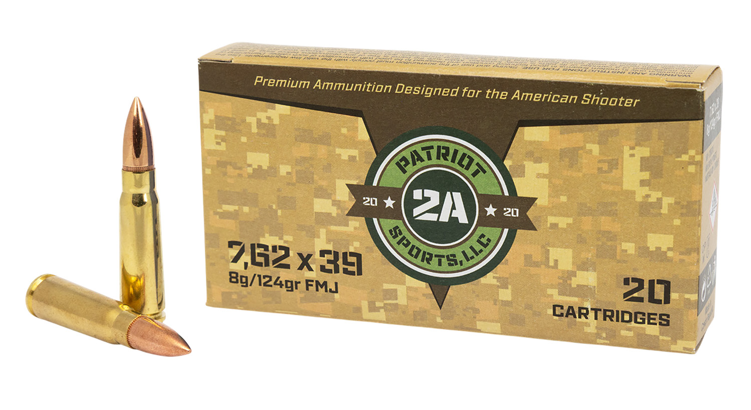 PATRIOT SPORTS LLC P762124F   7.62x39mm 124gr Full Metal Jacket 20 Per Box/50 Case