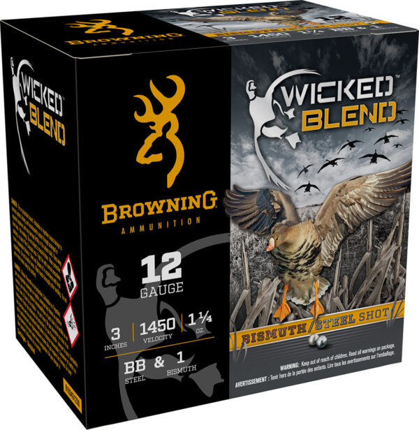 Browning Ammo B193431230 Wicked Blend  12Gauge 3" 1 1/4oz BB/1BI Shot 25 Per Box/10 Case