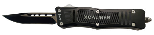 Xcaliber Knife Company  9mm  Small 2.75" OTF Drop Point Black 440C SS Blade, 3.91" Steel Handle