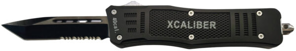 Xcaliber Knife Company  40 Cal  Medium 3.25" OTF Tanto Part Serrated 440C SS Blade, 4.64" Steel Handle