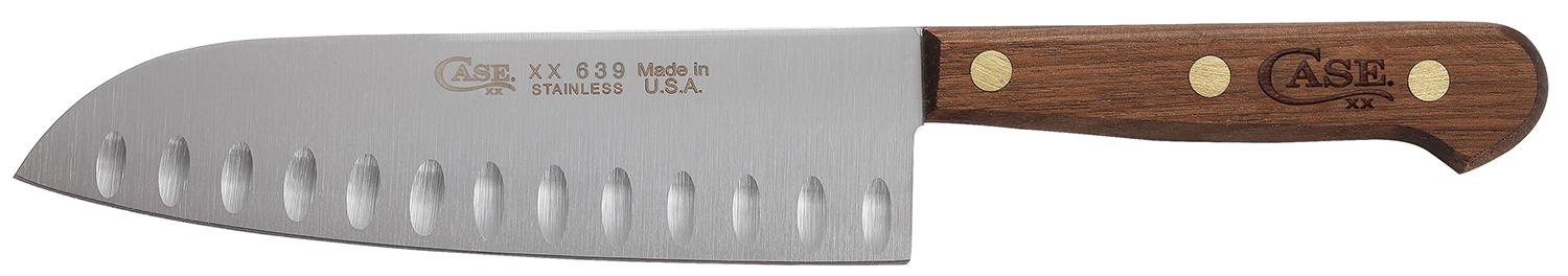 Case 07322 Santoku  7" Fixed Plain Mirror Polished Tru-Sharp SS Blade, Walnut Handle