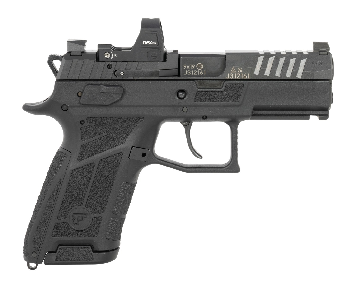 CZ-USA 91604 P-09 C Nocturne Compact 9mm Luger 15+1 3.75" Black Steel Serrated w/Optic Slide, Black Polymer Frame w/Picatinny Rail, Interchangeable Backstrap Grip, Viridian RFX-15