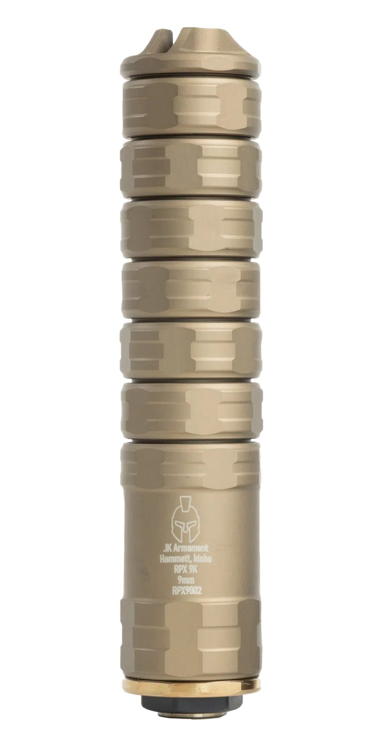 JK Armament RPX 155 9mm 1.55" Suppressor Flat Dark Earth 1/2x28 Aluminum/Titanium