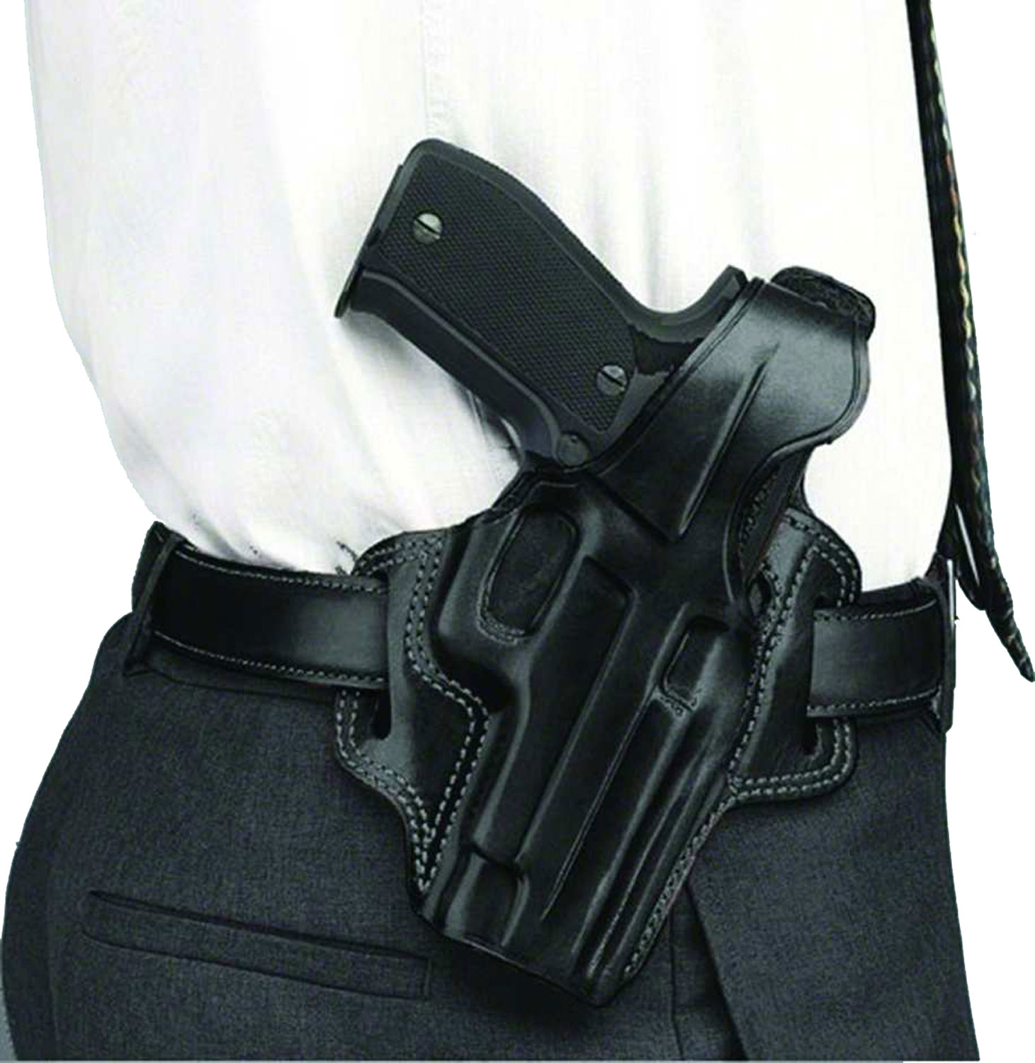 Galco FL104B Fletch OWB Right Hand Black Leather Belt Slide Holster for Ruger GP100 & S&W L-Frame