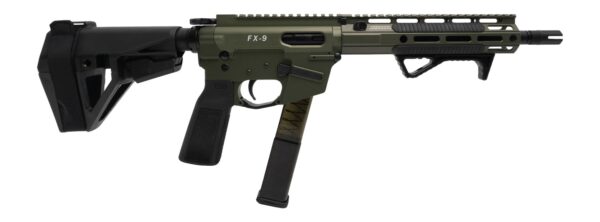 Freedom Ordance FX9P10E-ODG FX9P Elite 9mm Luger 10" Black Nitride Threaded Barrel, OD Green Anodized Aluminum Receiver w/Picatinny Rail, M-LOK Handguard, Black Polymer SB Tactical SBA5 Brace, Black P