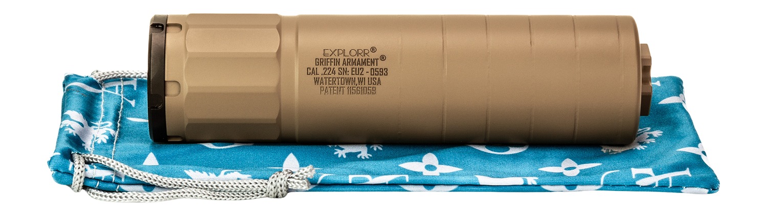 Griffin Armament Explorr 5.56mm 1.50" Flat Dark Earth Stainless Steel Suppressor (GAEU2FDE-W)