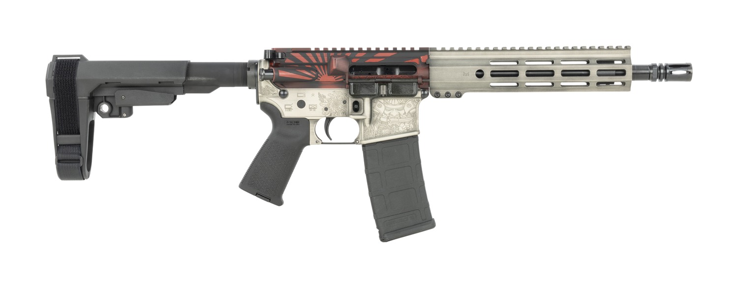 Shark Coast Tactical SCC07343BUSH-P Bushido 5.56 NATO 30+1 10.50" Black Nitride Threaded Barrel, Aluminum Laser Engraved Receiver w/Picatinny Rail, M-LOK Handguard, Black Polymer SB Tactical SBA3 Bra