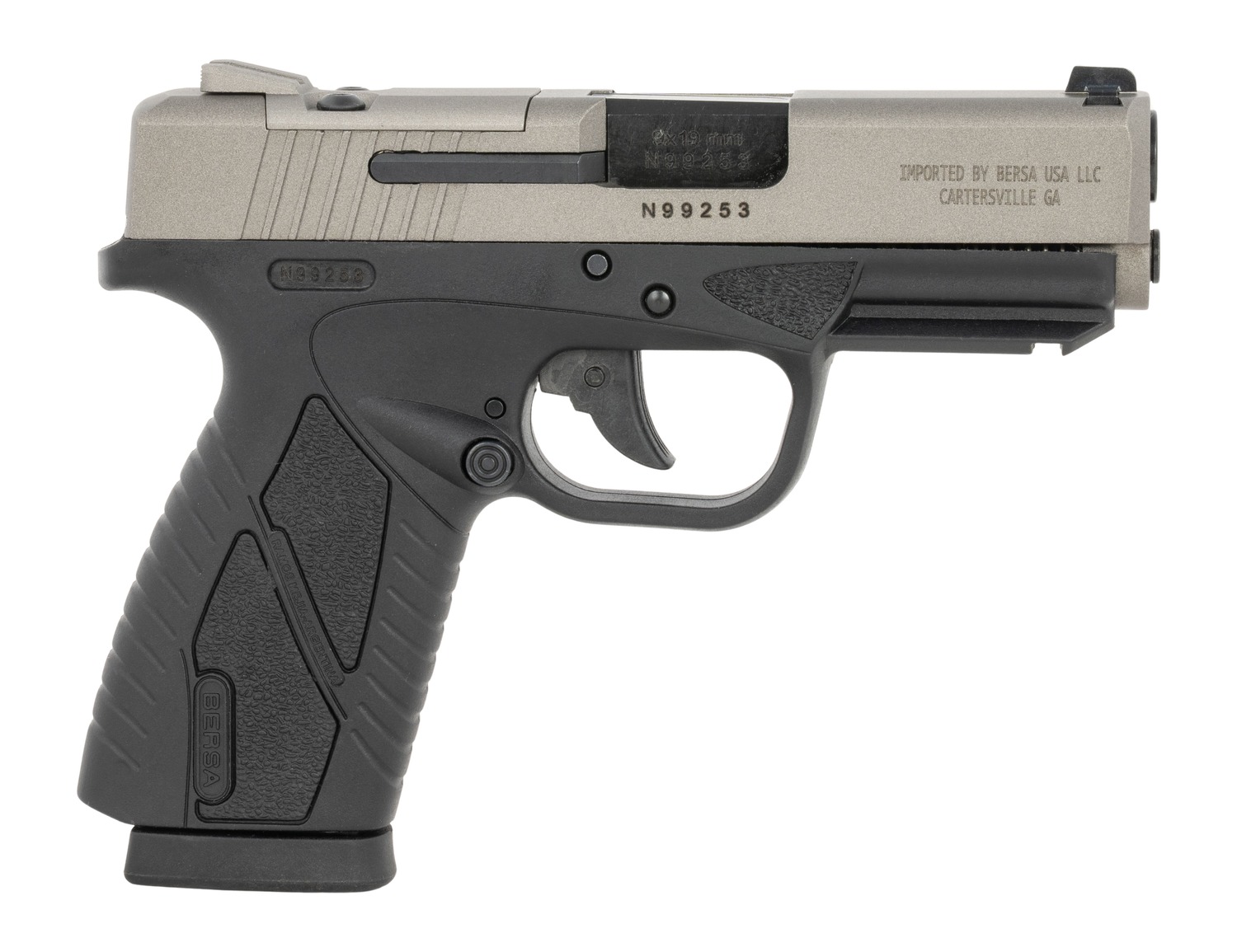 Bersa BP9DTCCOR BPCC  Sub-Compact 9mm Luger 8+1 3.30" Black Barrel, Nickel Steel Optic Ready/Serrated Slide, Black Polymer Frame w/Accessory Rail, Textured Grip, RMSc Footprint