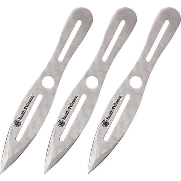 Smith & Wesson Knives SWTK10CP Bullseye Throwing Knives 5" Fixed Dual Edge Spear Point Plain 2Cr13MoV SS Blade, Stainless Steel Handle, Includes Sheath Set of 3, 10" OAL