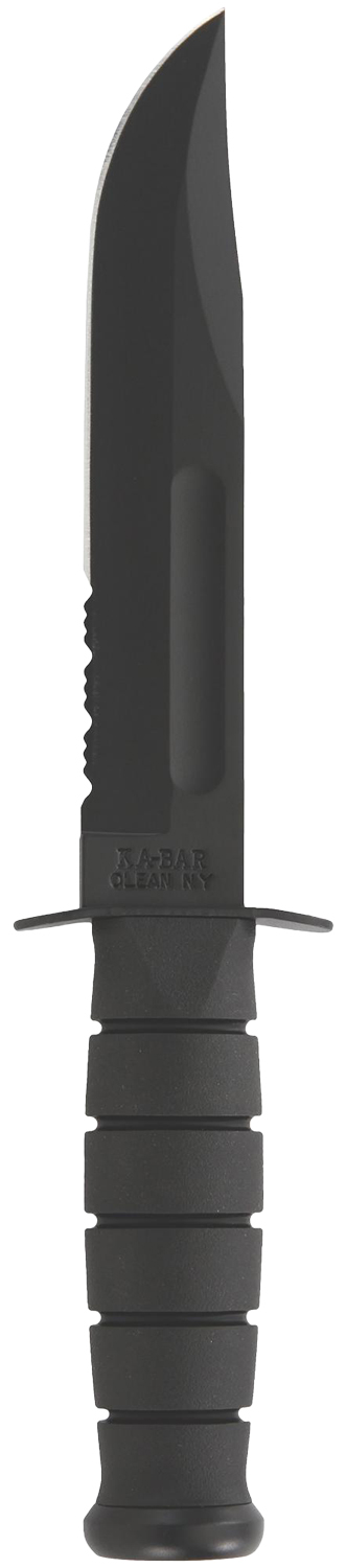Ka-Bar 1212 Fighting/Utility  7" Fixed Clip Point Part Serrated Black 1095 Cro-Van Blade, Black Kraton G Handle, Includes Sheath