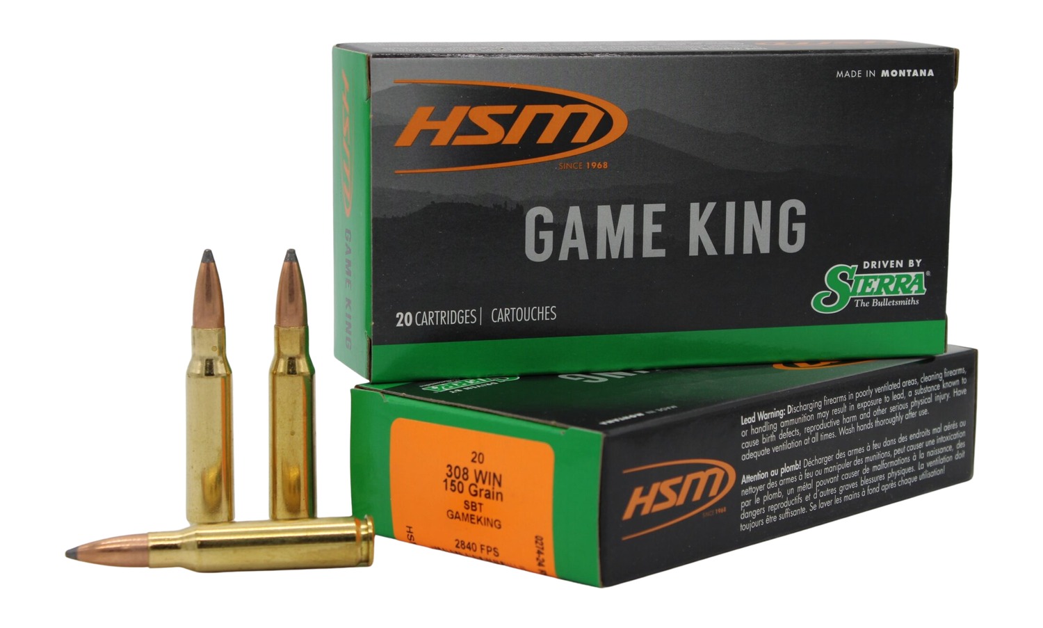 HSM 30841N Game King 308 Win 150 gr Sierra GameKing Spitzer Boat Tail 20 Per Box/ 25 Case
