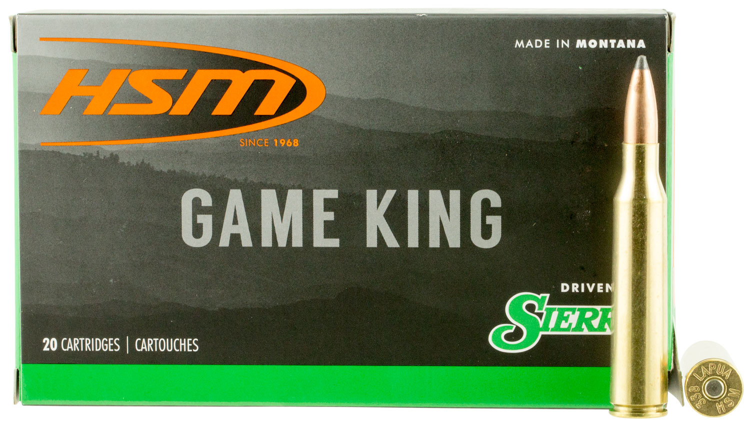 HSM 338LAPUA14N Game King  338 Lapua Mag 215 gr Sierra GameKing Spitzer Boat Tail 20 Per Box/ 20 Case