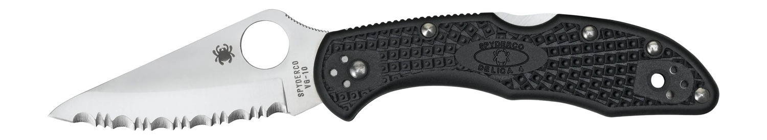 Spyderco C11SBK Delica 4 2.88" Folding Drop Point Serrated VG-10 SS Blade/Black Textured FRN Handle Includes Pocket Clip