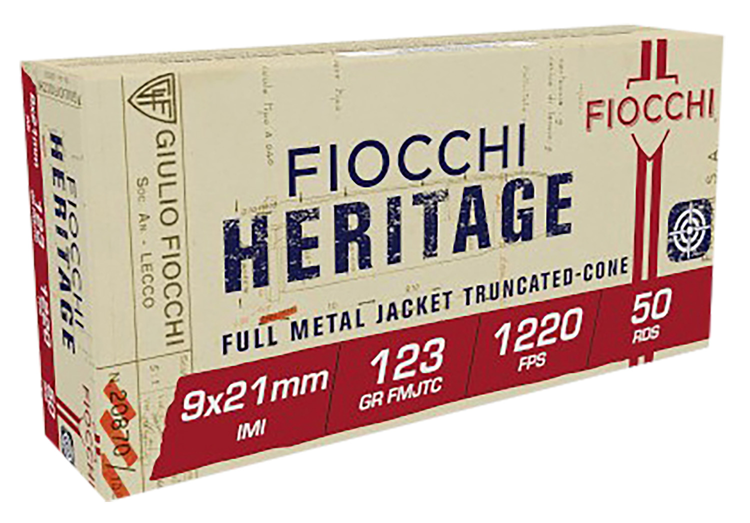 Fiocchi 9X21 Heritage  9x21mmIMI 123gr Full Metal Jacket Truncated Cone 50 Per Box/20 Case