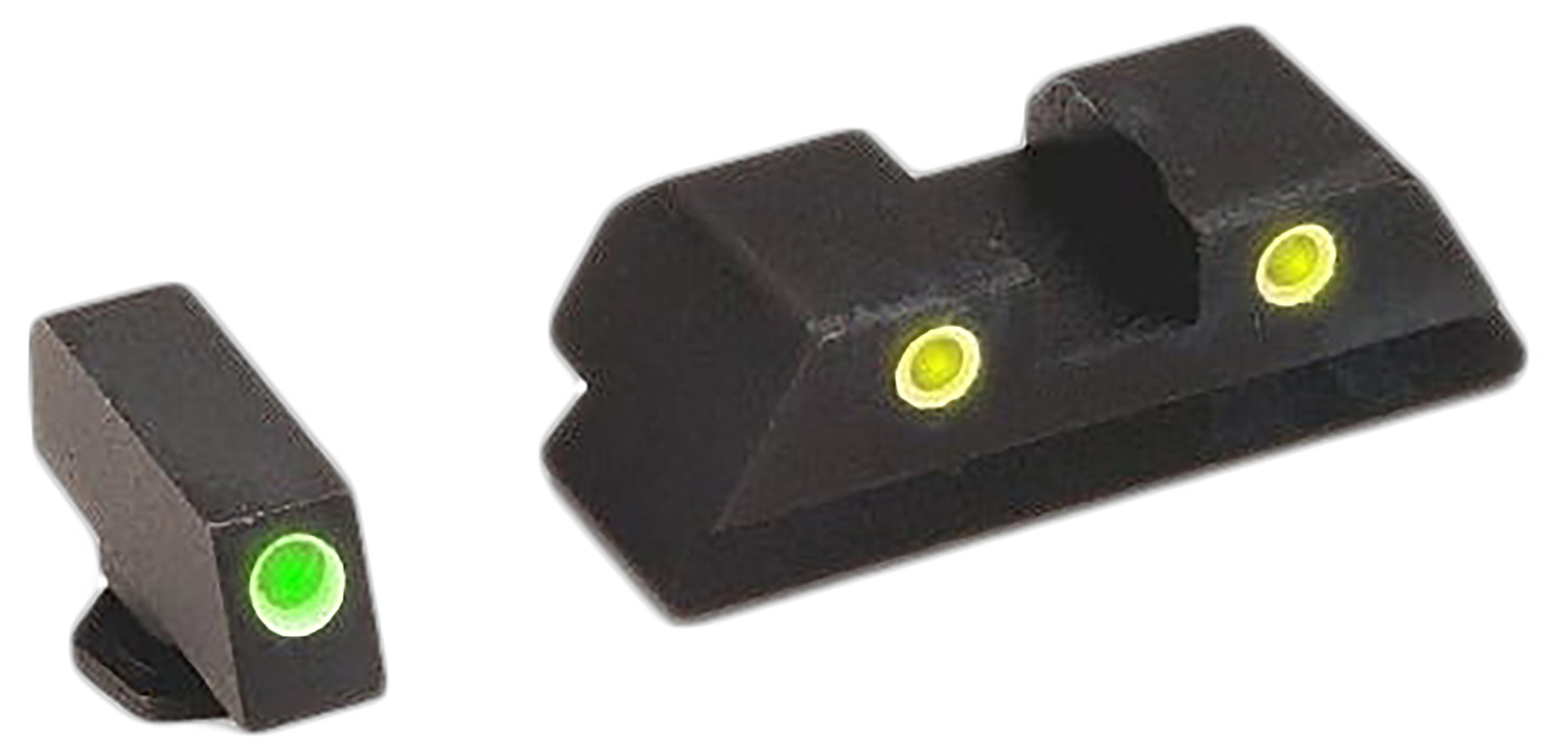 AmeriGlo GL121 Classic Tritium Sight Set for Glock  Green Tritium White Outline Front Sight-Yellow Tritium White Outline Rear Sight