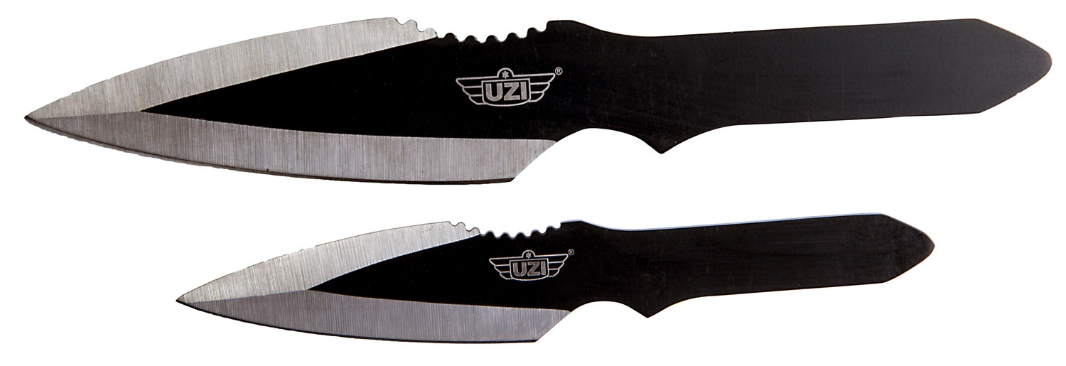 Uzi Accessories UZKTRW002 Throwing Knives  Fixed Spear Point Plain Black Stainless Steel Blade Black Stainless Steel Handle Includes