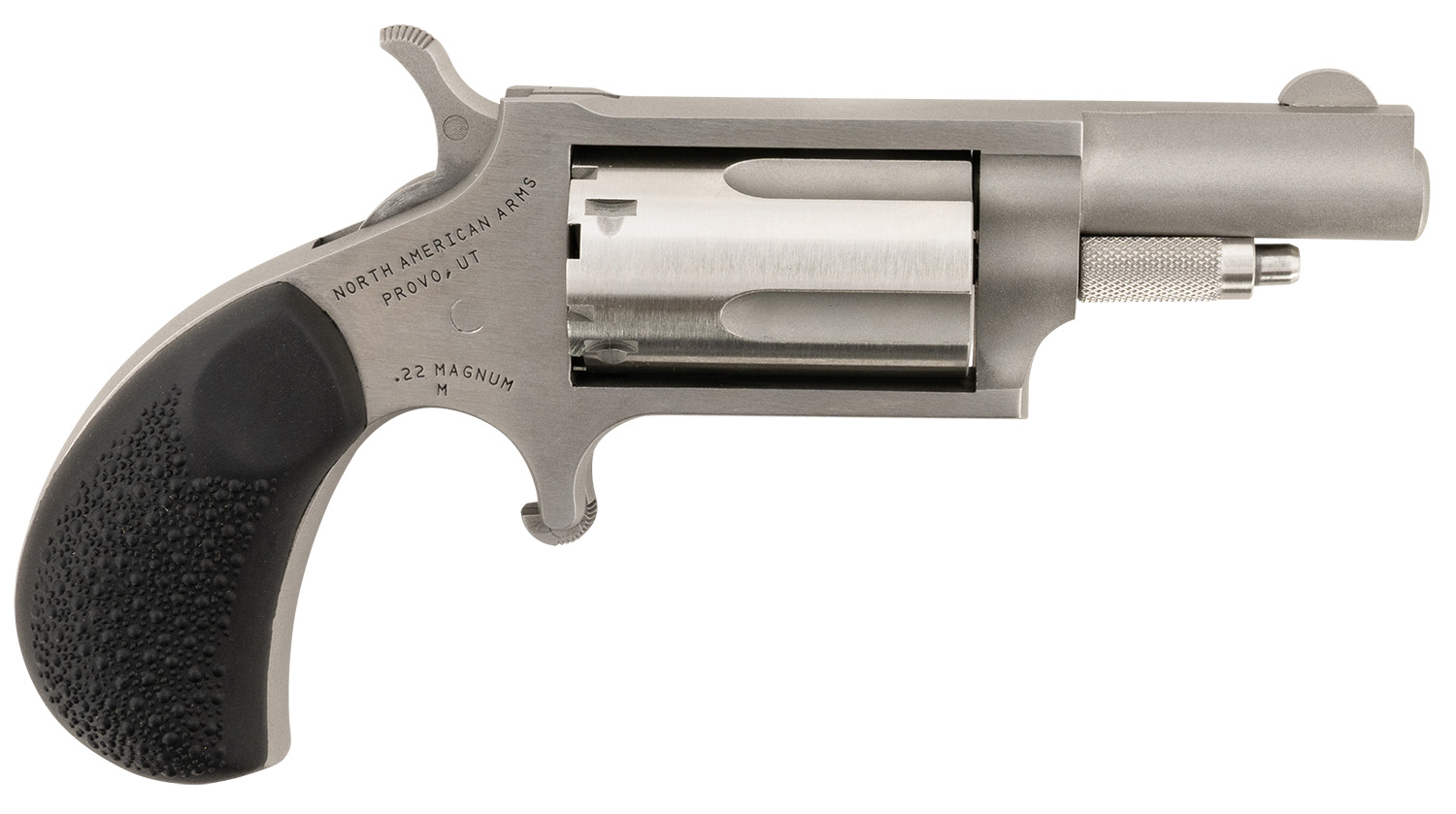 North American Arms 22MGRCHSS Mini-Revolver Carry Combo Sports South Exclusive 22 WMR 5 Shot 1.63" Stainless Steel Barrel, Frame & Cylinder, Black Rubber Grip, Exposed Hammer, Side Carry Holster