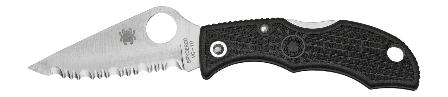 Spyderco LBKS3 Ladybug 3 1.94" Folding Modified Clip Point Serrated VG-10 SS Blade Black FRN Handle