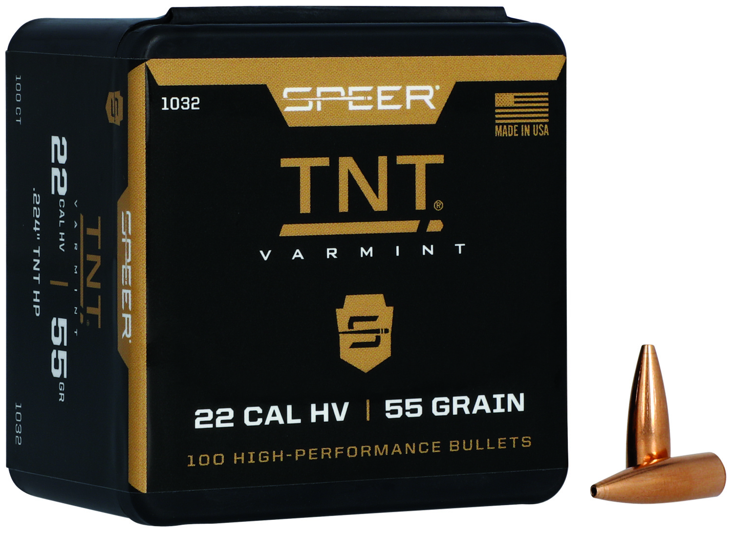 Speer 1032 TNT 22Cal 55gr Jacketed Hollow Point 100 Per Box/5 Case