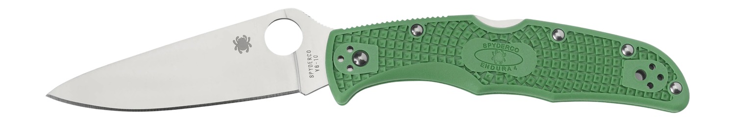 Spyderco C10FPGR Endura 4 Lightweight 3.75" Folding Clip Point Plain VG-10 SS Blade Green Bi-Directional Texturing FRN Handle Includes Pocket Clip