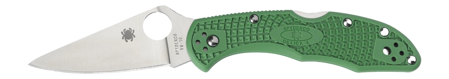 Spyderco C11FPGR Delica 4 Lightweight 2.88" Folding Drop Point Plain VG-10 SS Blade Green Bi-Directional Texturing FRN Handle Includes Pocket Clip